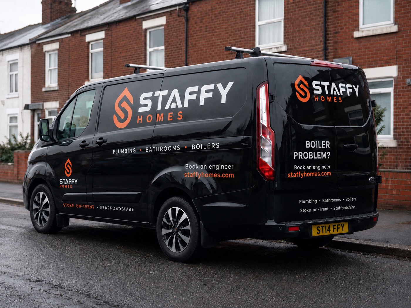 The Staffy Homes van livery — Plumbing, Bathrooms, Boilers